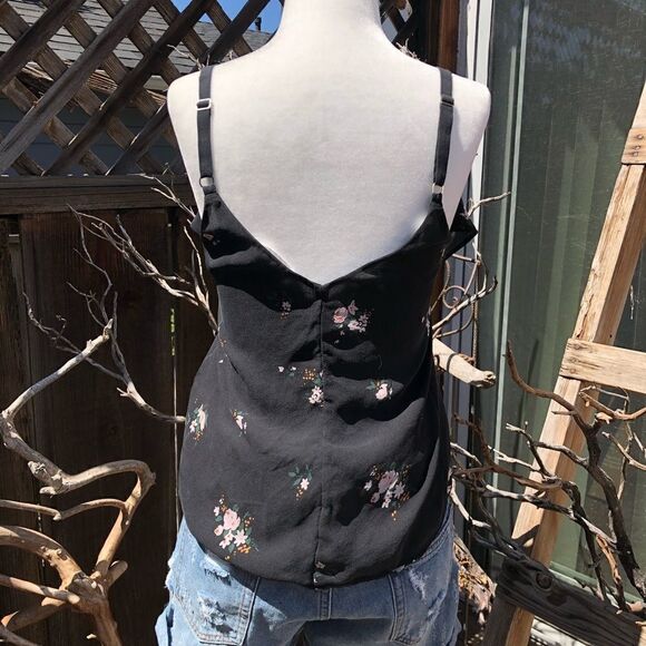 A.L.C. Silk Floral Black Spaghetti Strap Tank Top - Picture 6 of 12